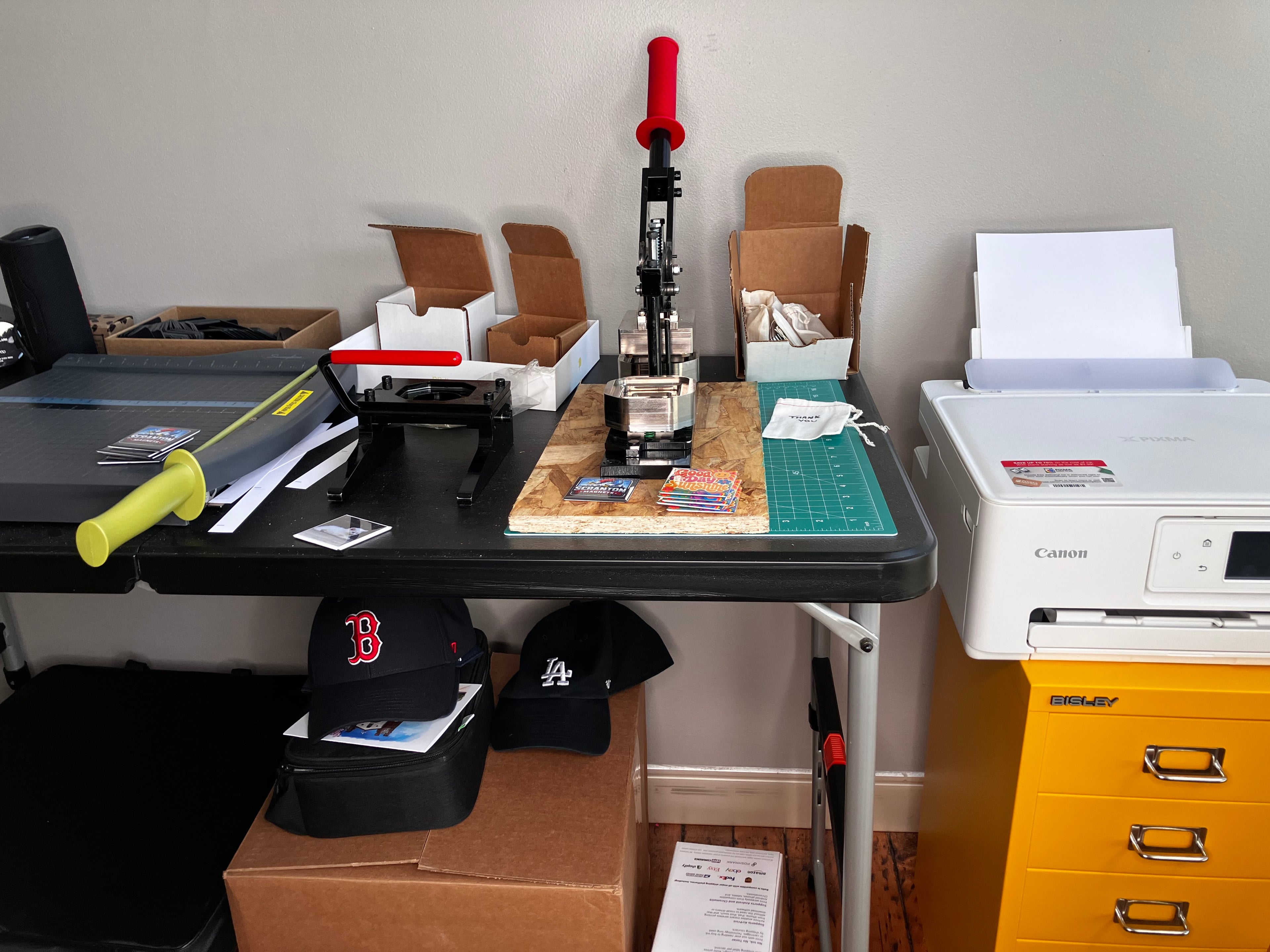Workstation with magnet making machine and printer